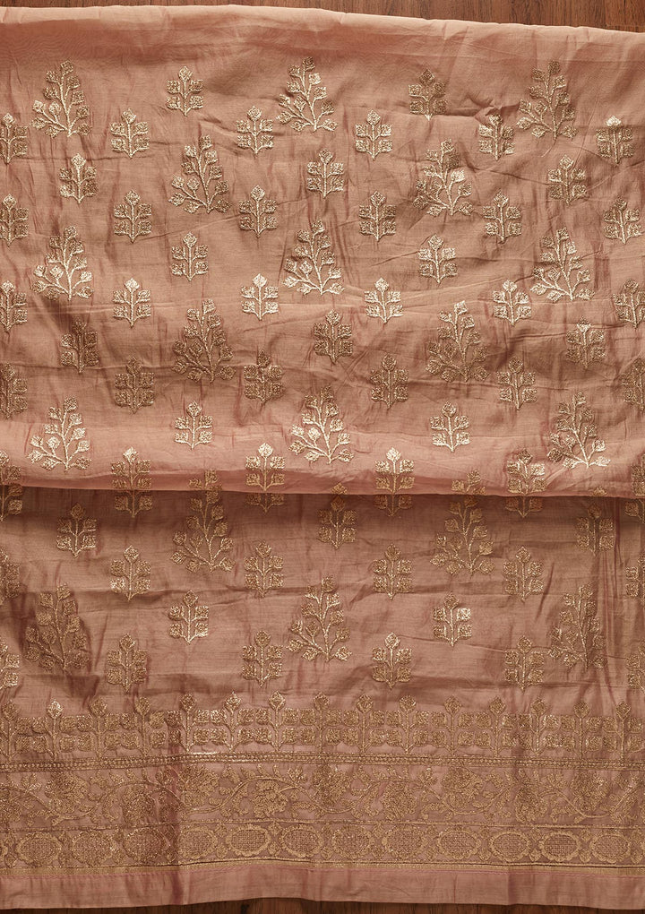 Onion Pink Zariwork Chanderi Designer Unstitched Salwar Suit - koskii