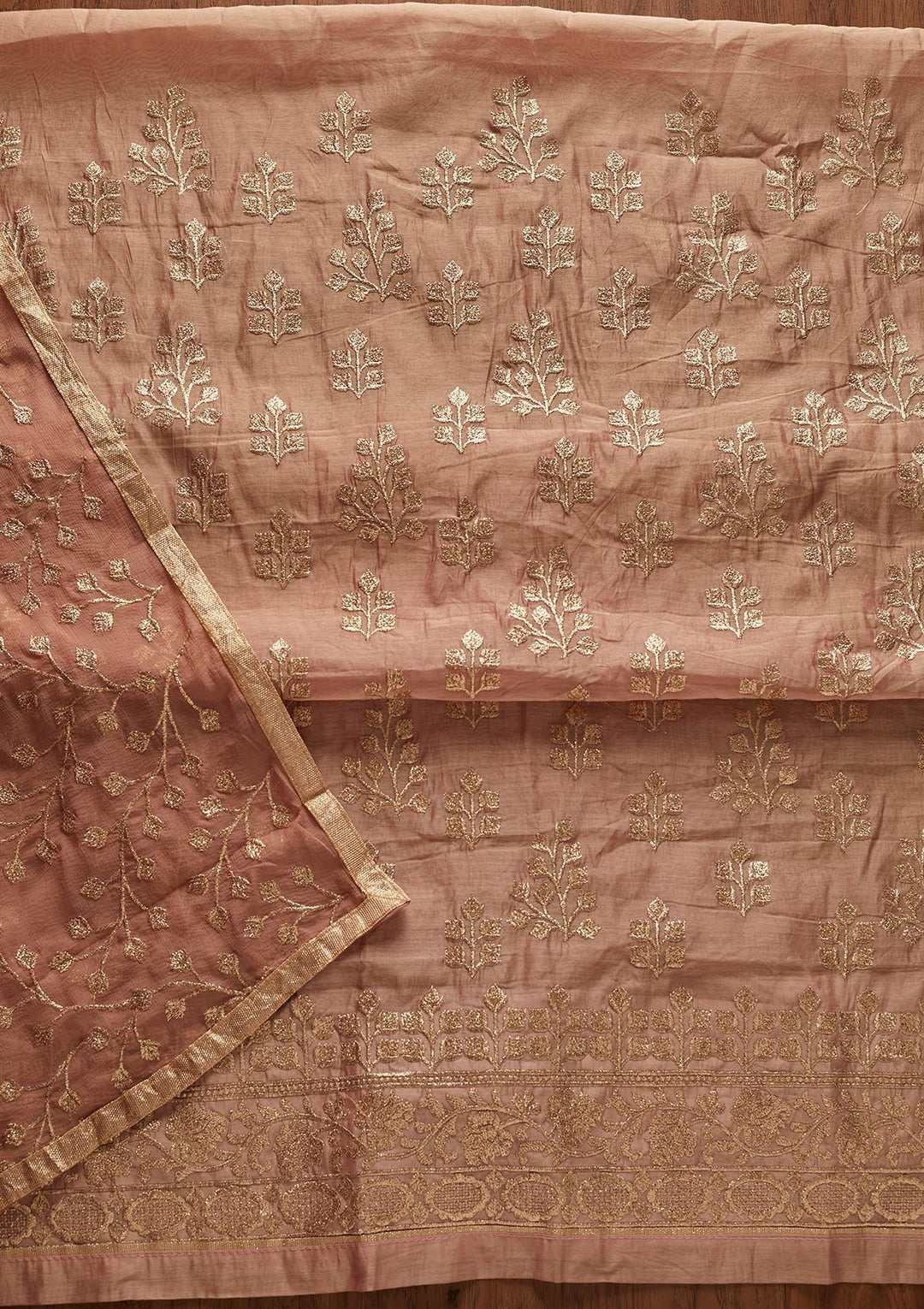 Onion Pink Zariwork Chanderi Designer Unstitched Salwar Suit - koskii