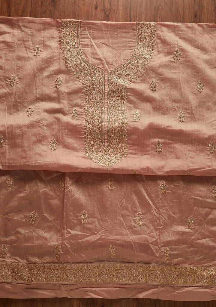 Onion Pink Zariwork Chanderi Designer Unstitched Salwar Suit - koskii