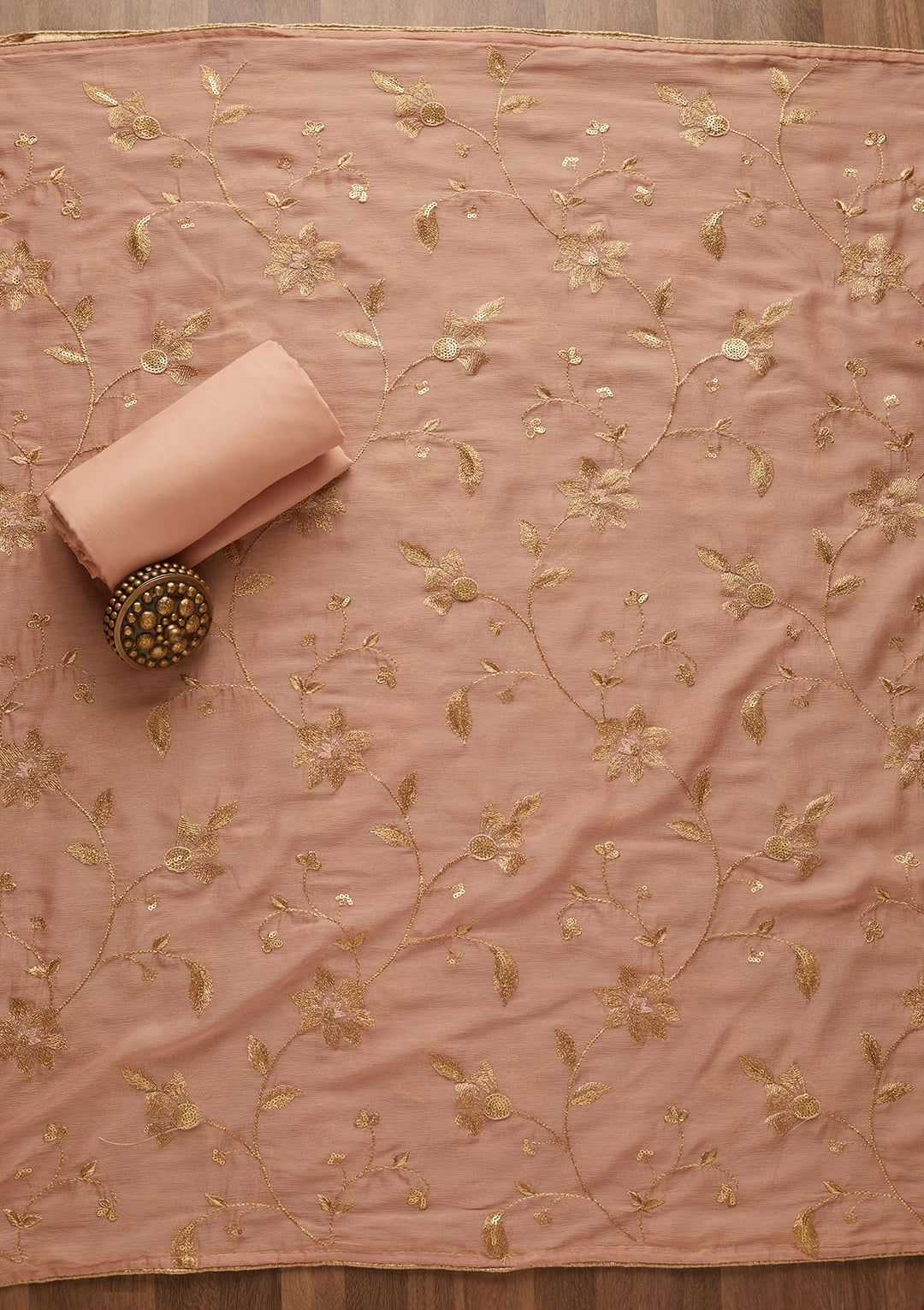 Onion Pink Zariwork Chanderi Unstitched Salwar Suit-Koskii