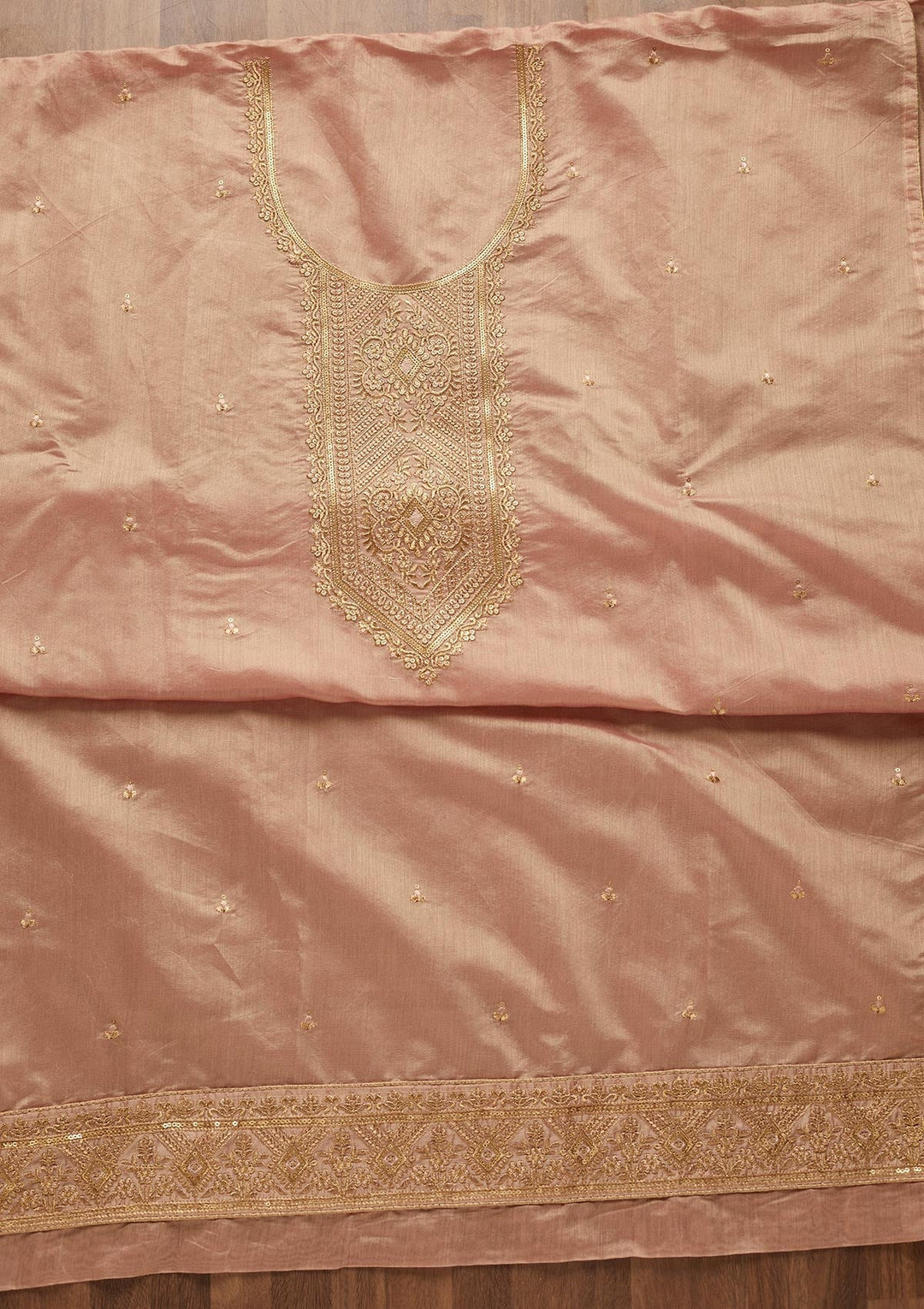Onion Pink Zariwork Chanderi Unstitched Salwar Suit-Koskii