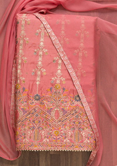 Onion Pink Soft Silk Zariwork Unstitched Salwar Suit-koskii