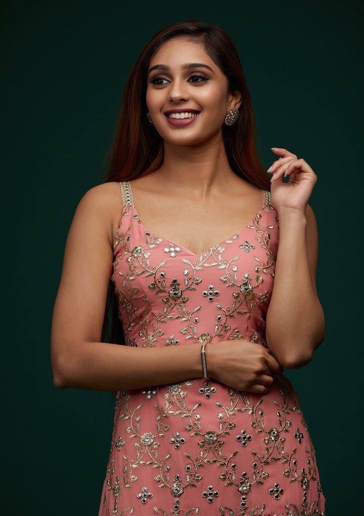 Onion Pink Zariwork Georgette Designer Salwar Suit - Koskii