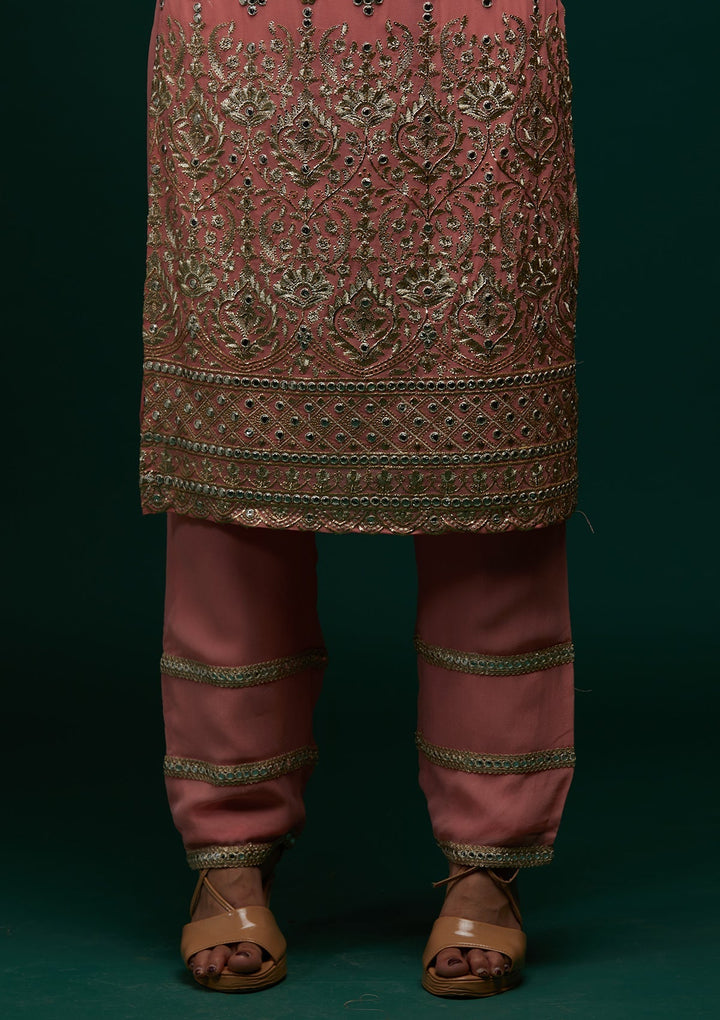 Onion Pink Zariwork Georgette Designer Salwar Suit - Koskii