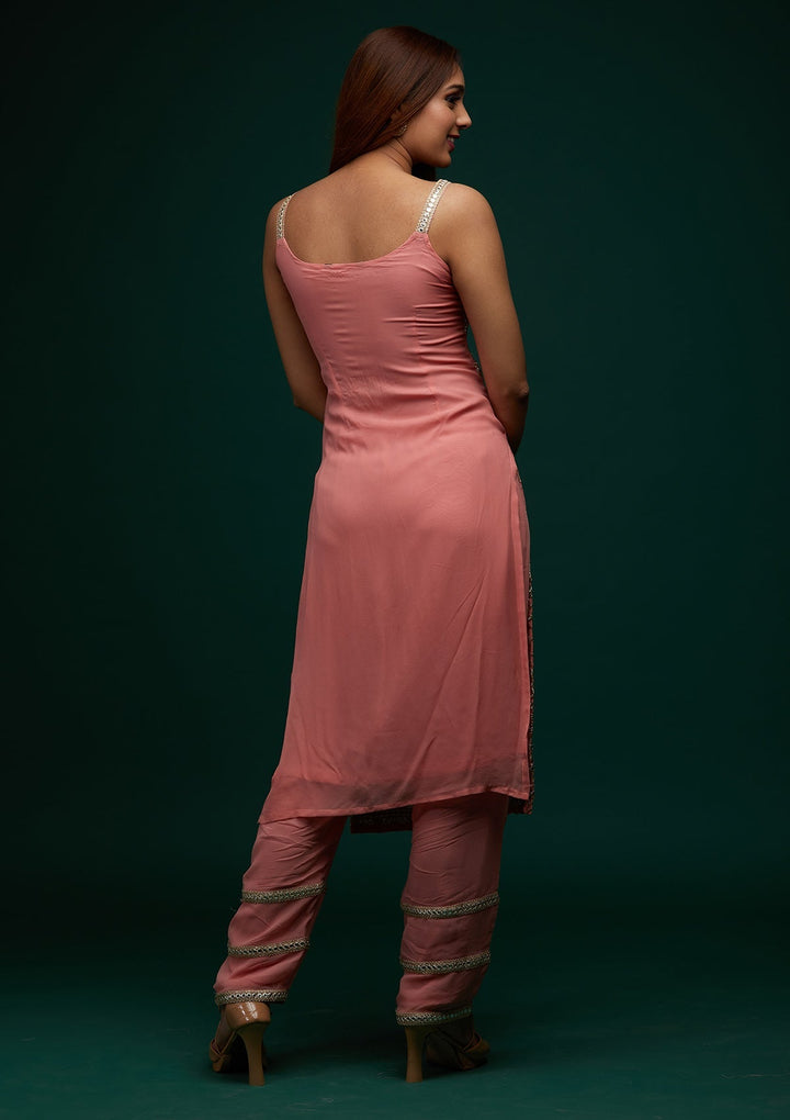 Onion Pink Zariwork Georgette Designer Salwar Suit - Koskii