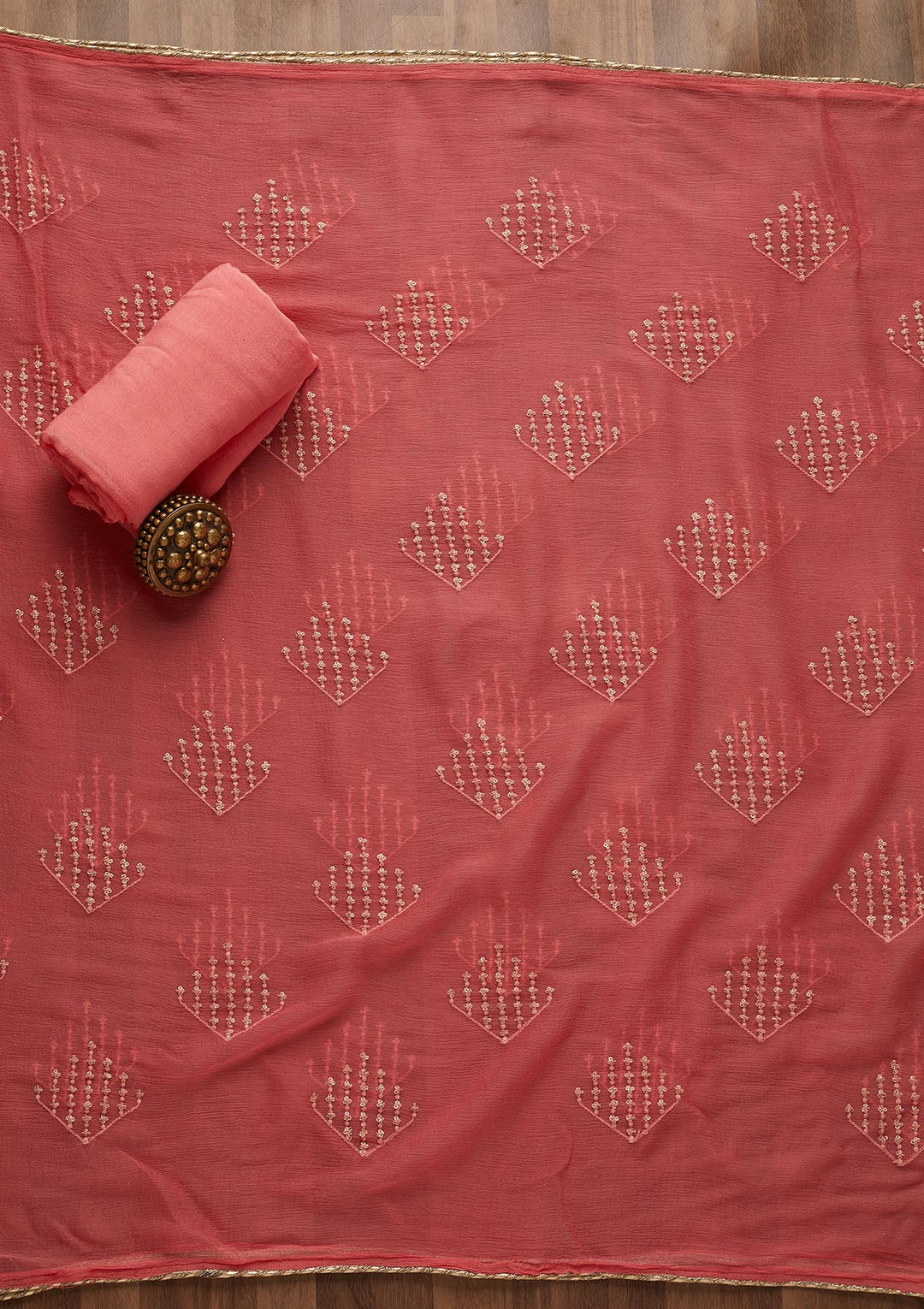Onion Pink Zariwork Georgette Unstitched Salwar Suit-Koskii