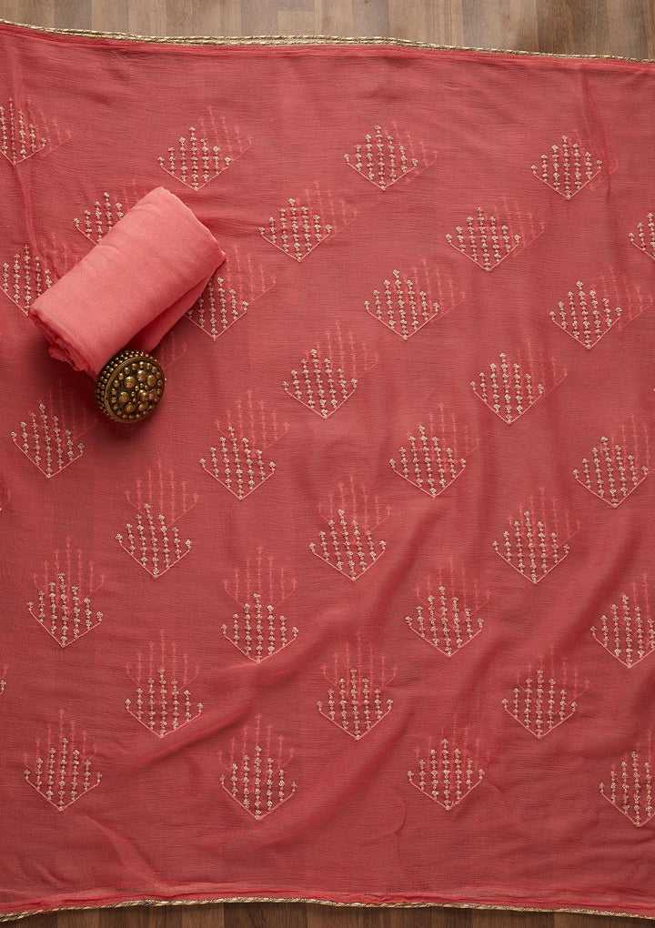 Onion Pink Zariwork Georgette Unstitched Salwar Suit-Koskii