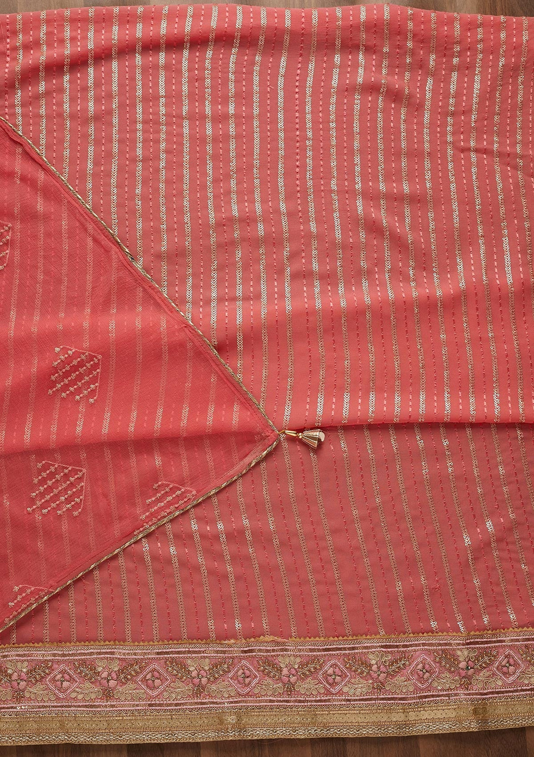 Onion Pink Zariwork Georgette Unstitched Salwar Suit-Koskii