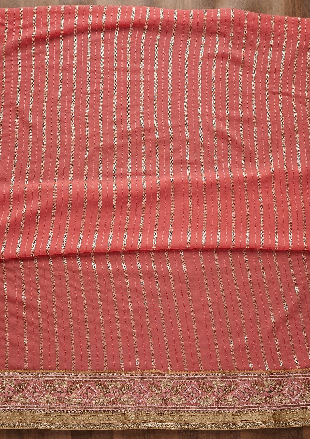 Onion Pink Zariwork Georgette Unstitched Salwar Suit-Koskii