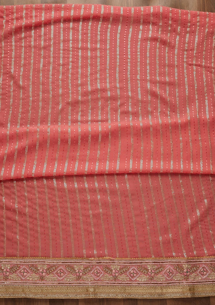 Onion Pink Zariwork Georgette Unstitched Salwar Suit-Koskii