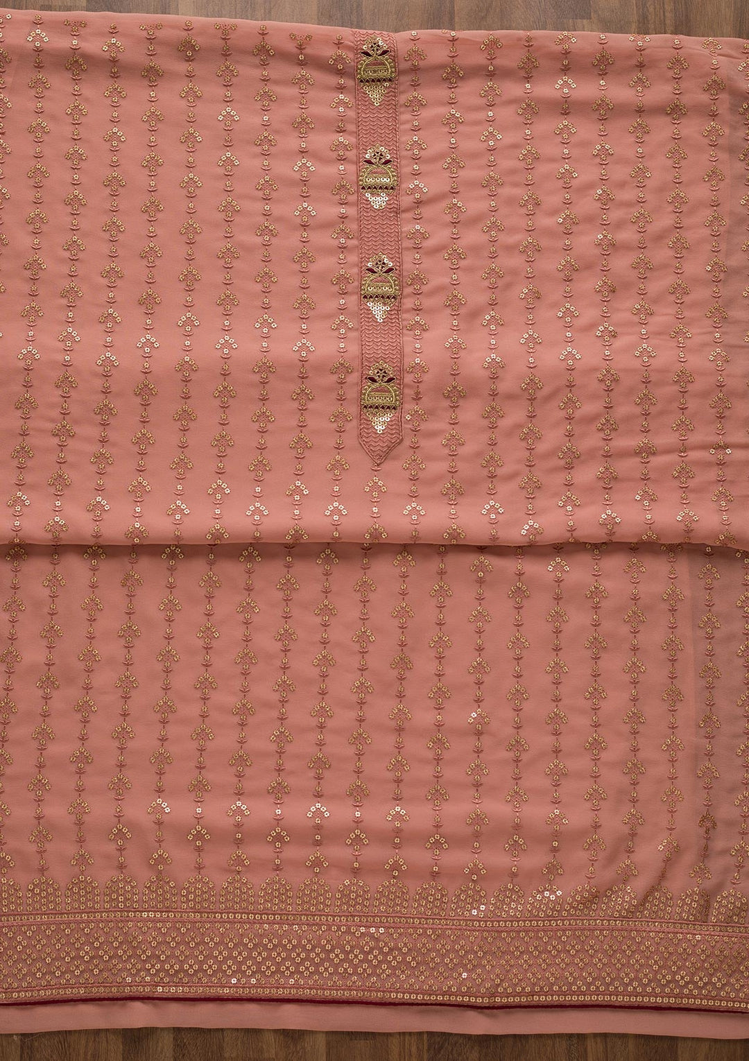Onion Pink Zariwork Georgette Unstitched Salwar Suit-Koskii