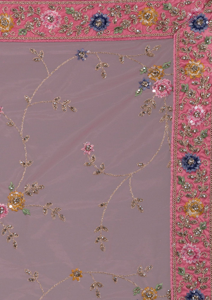 Onion Pink Zariwork Net Designer Lehenga-Koskii