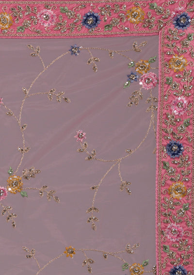 Onion Pink Zariwork Net Designer Lehenga-Koskii