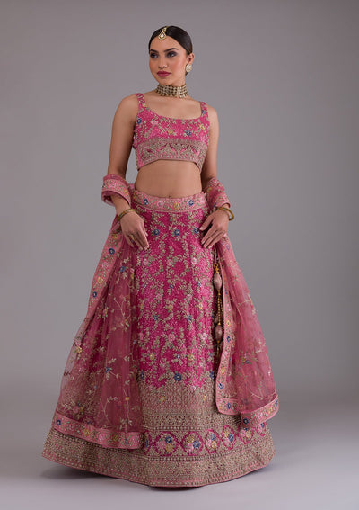 Onion Pink Zariwork Net Designer Lehenga-Koskii