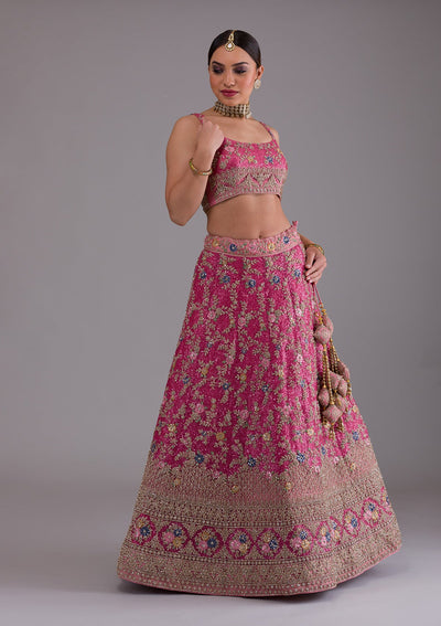 Onion Pink Zariwork Net Designer Lehenga-Koskii