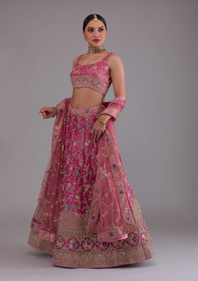 Onion Pink Zariwork Net Designer Lehenga-Koskii