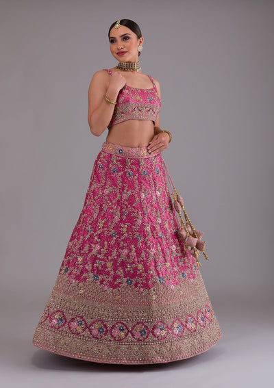Onion Pink Zariwork Net Designer Lehenga-Koskii