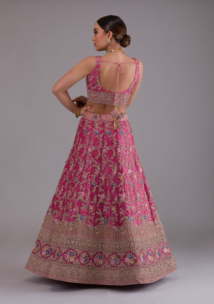Onion Pink Zariwork Net Designer Lehenga-Koskii