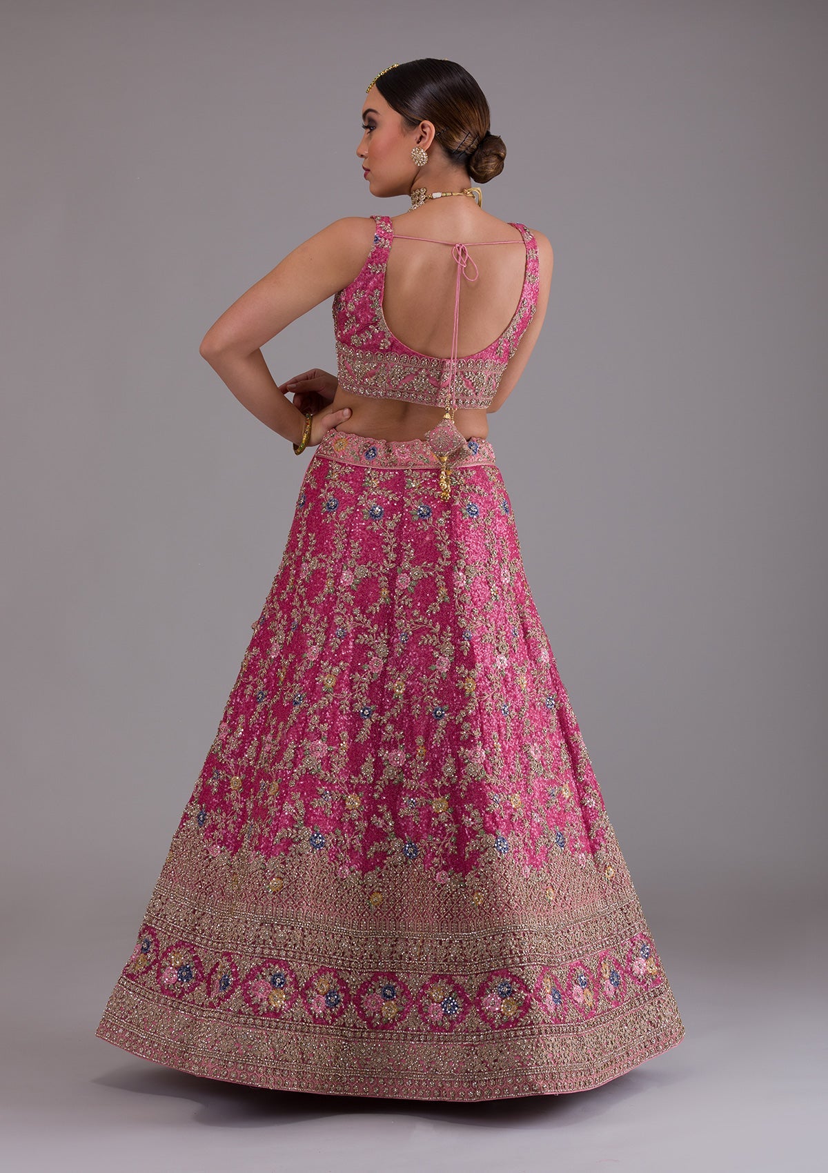 Onion Pink Zariwork Net Designer Lehenga-Koskii