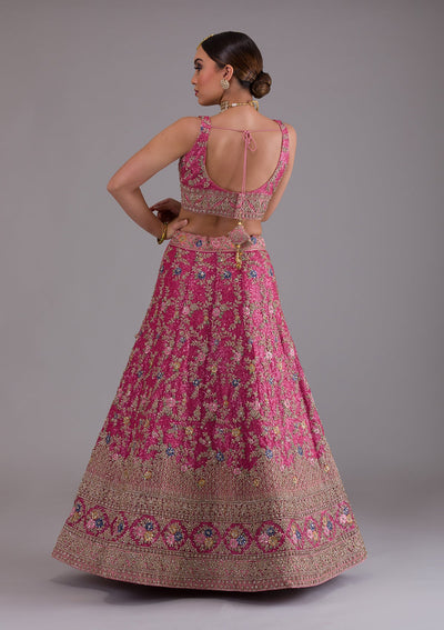 Onion Pink Zariwork Net Designer Lehenga-Koskii