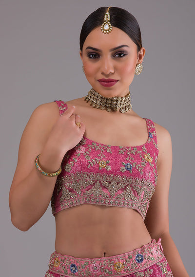Onion Pink Zariwork Net Designer Lehenga-Koskii