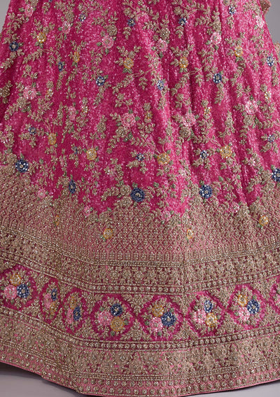 Onion Pink Zariwork Net Designer Lehenga-Koskii