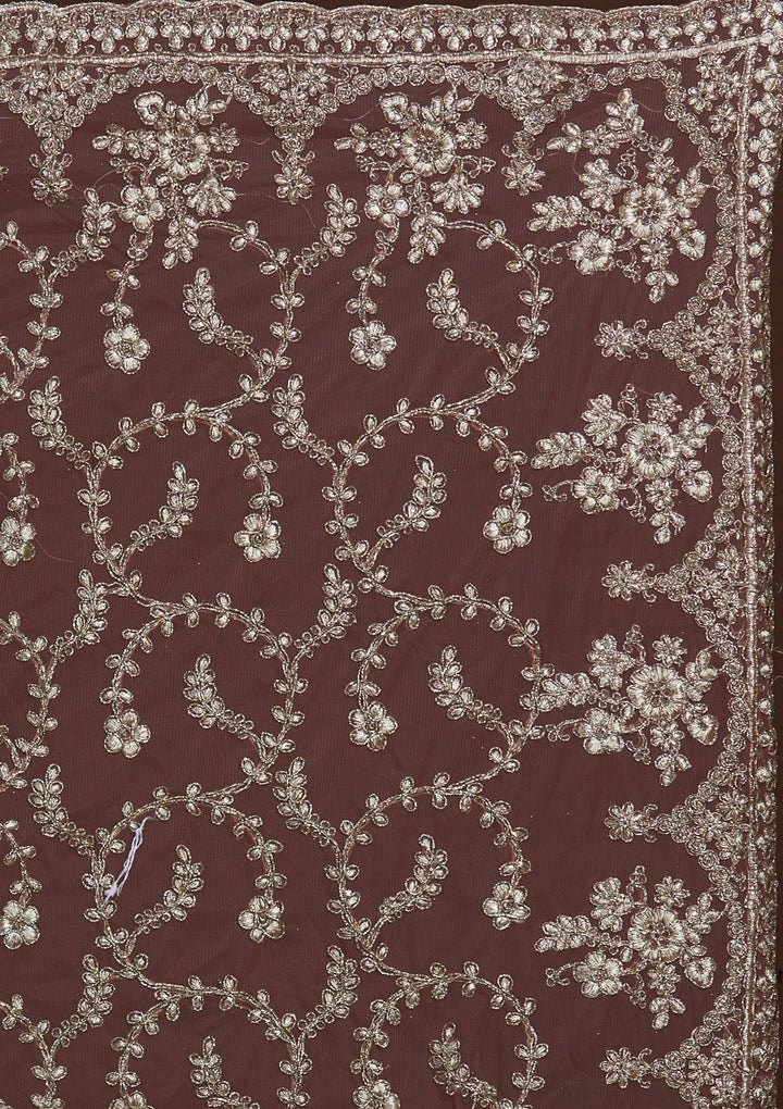 Onion Pink Zariwork Net Saree-Koskii