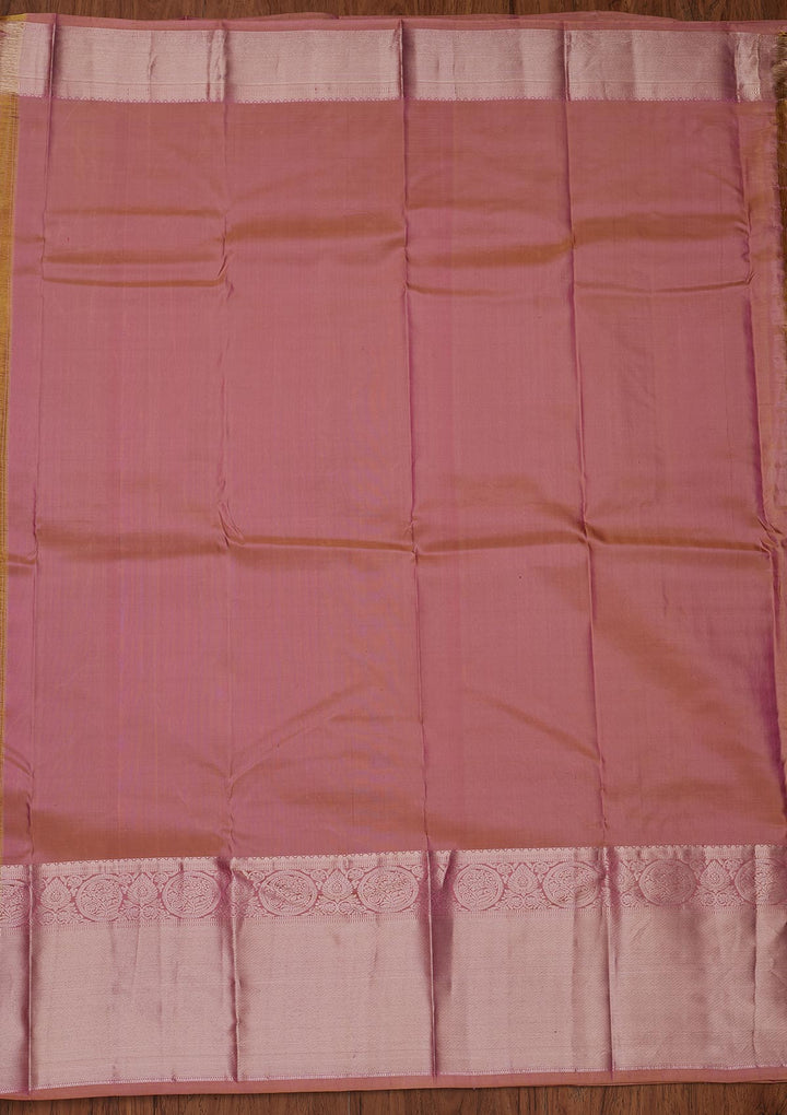Onion Pink Zariwork Pure Silk Designer Unstitched Saree - Koskii
