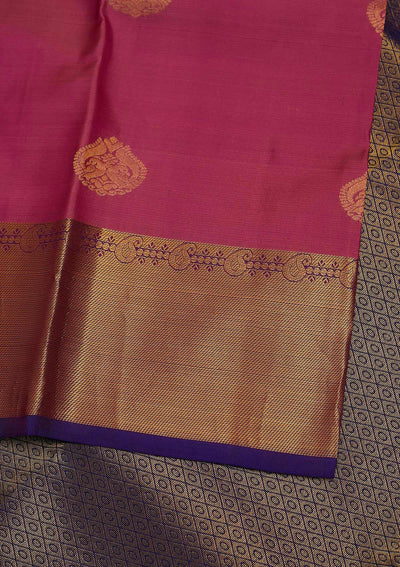 Onion Pink Zariwork Pure Silk Designer Saree - Koskii