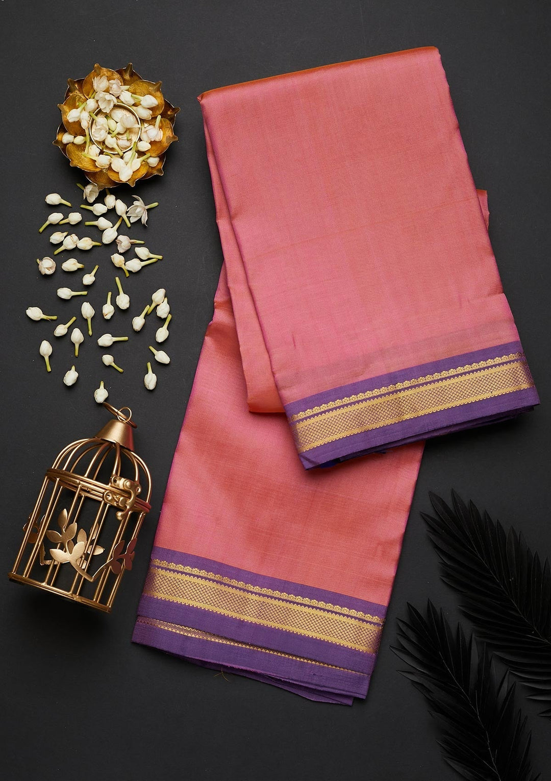 Onion Pink Zariwork Pure Silk Designer Saree - Koskii