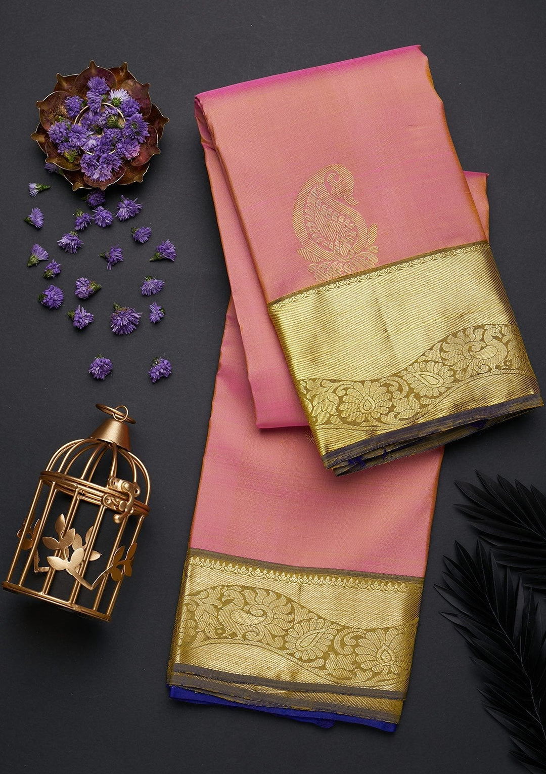 Onion Pink Zariwork Pure Silk Designer Saree - Koskii
