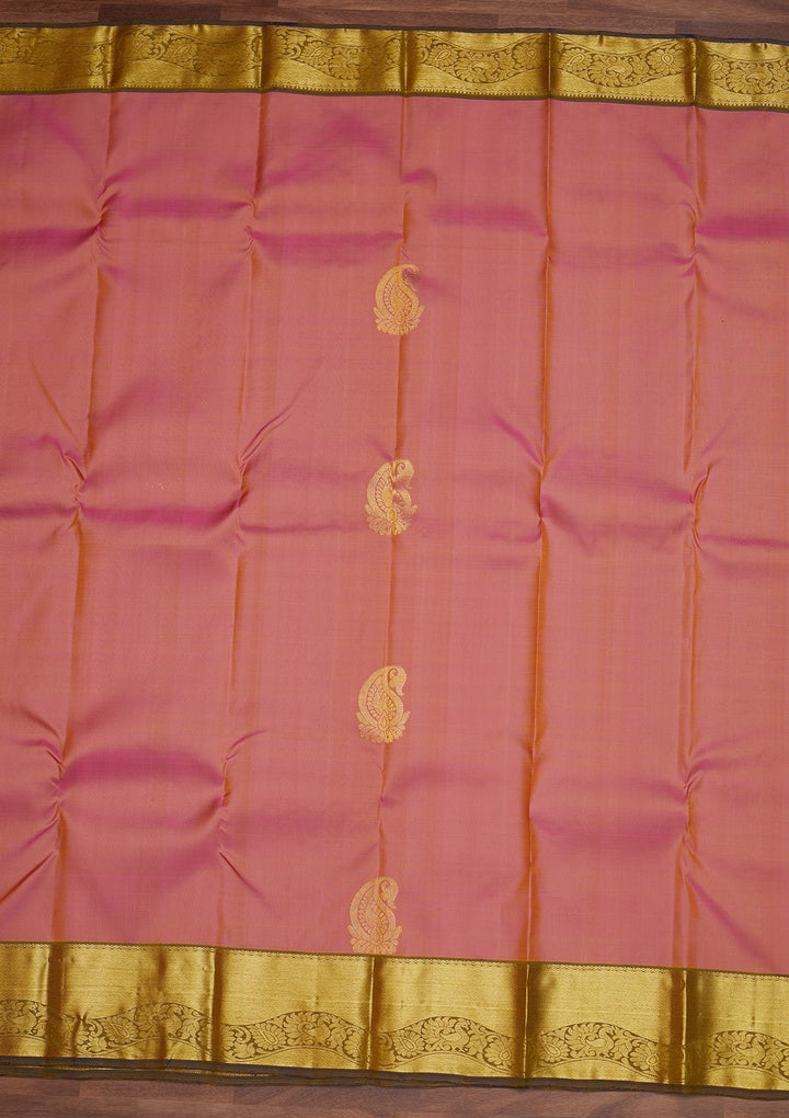 Onion Pink Zariwork Pure Silk Designer Saree - Koskii