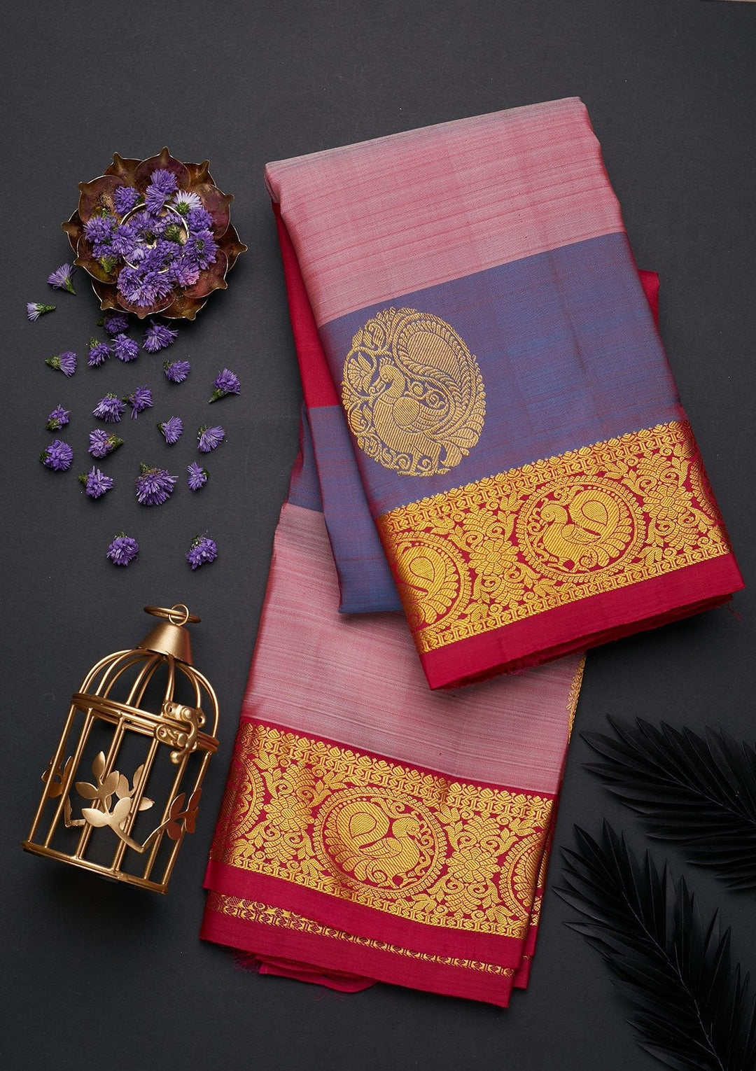 Onion Pink Zariwork Pure Silk Designer Saree - Koskii