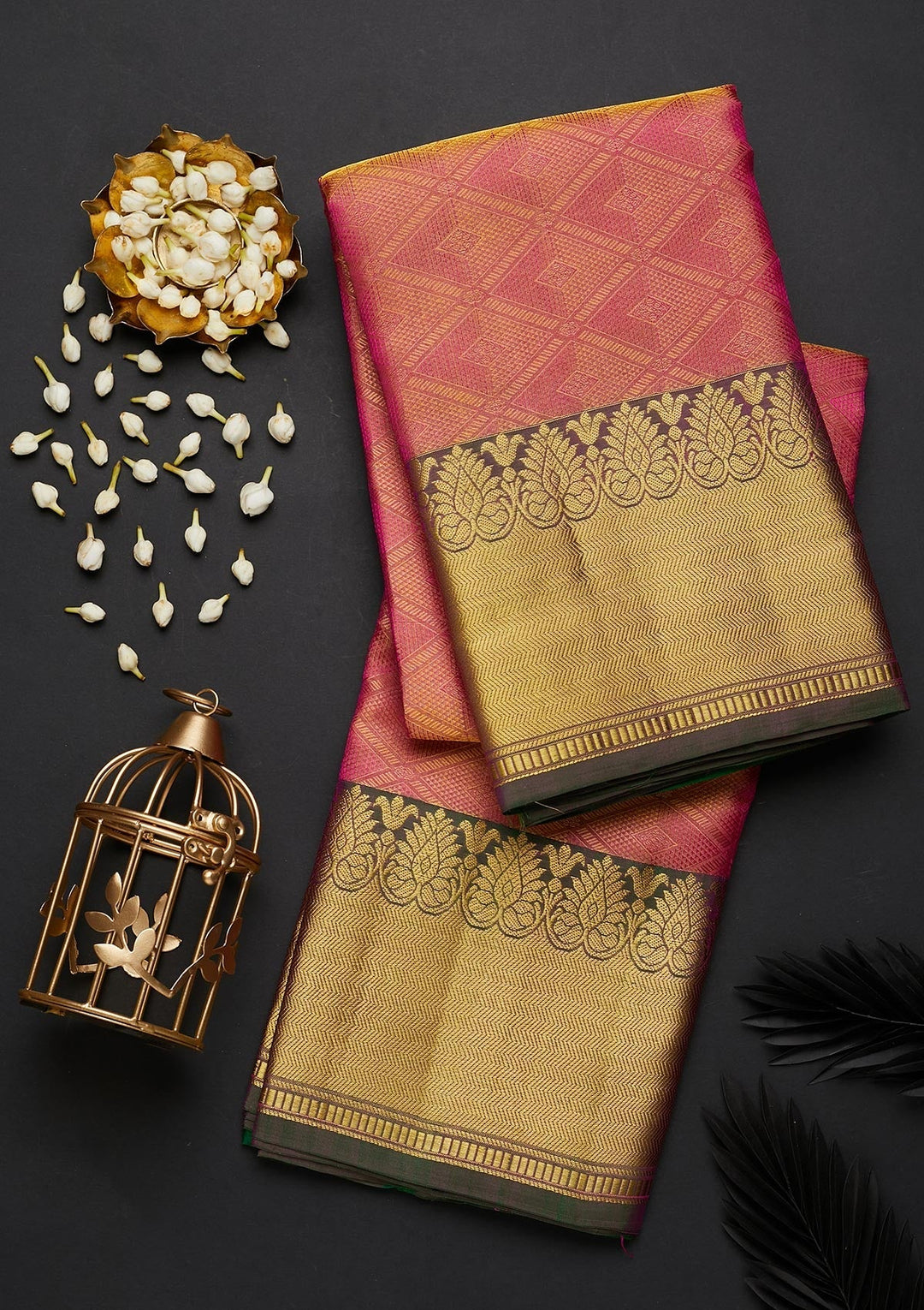 Onion Pink Zariwork Pure Silk Designer Saree - Koskii