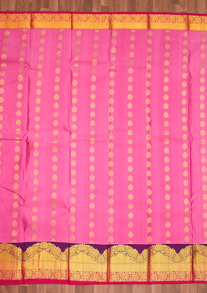 Onion Pink Zariwork Pure Silk Saree - Koskii