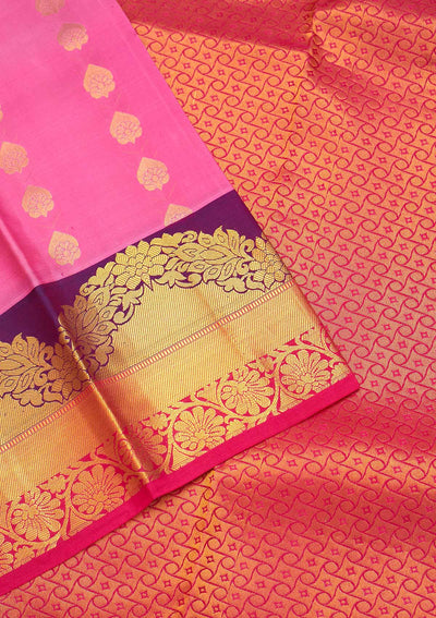 Onion Pink Zariwork Pure Silk Saree - Koskii