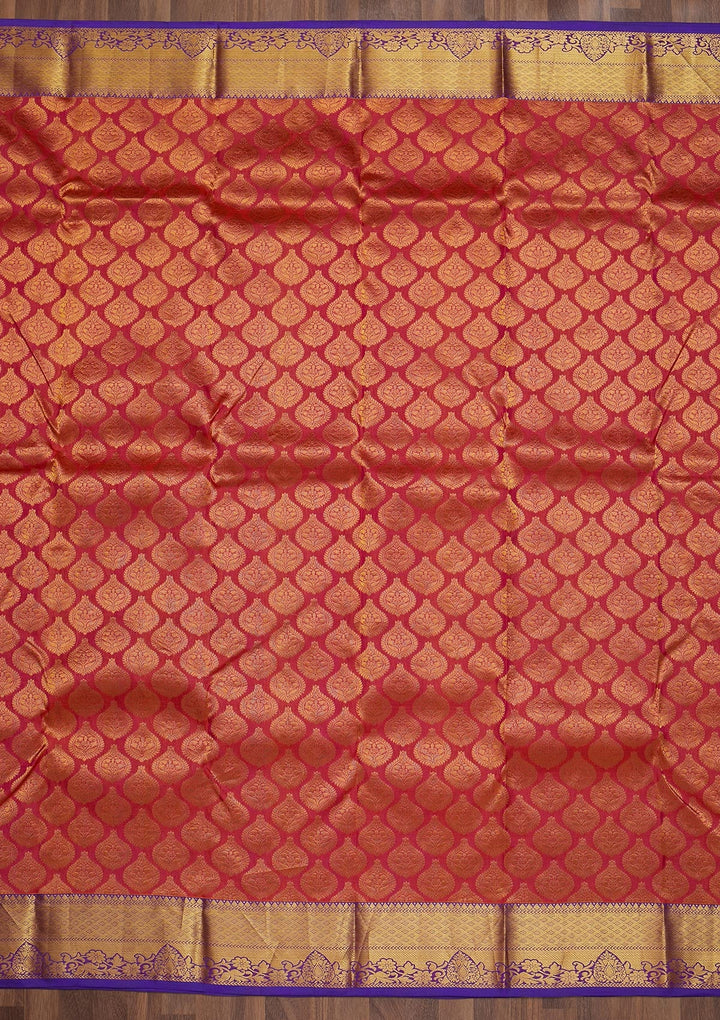 Onion Pink Zariwork Pure Silk Saree-Koskii