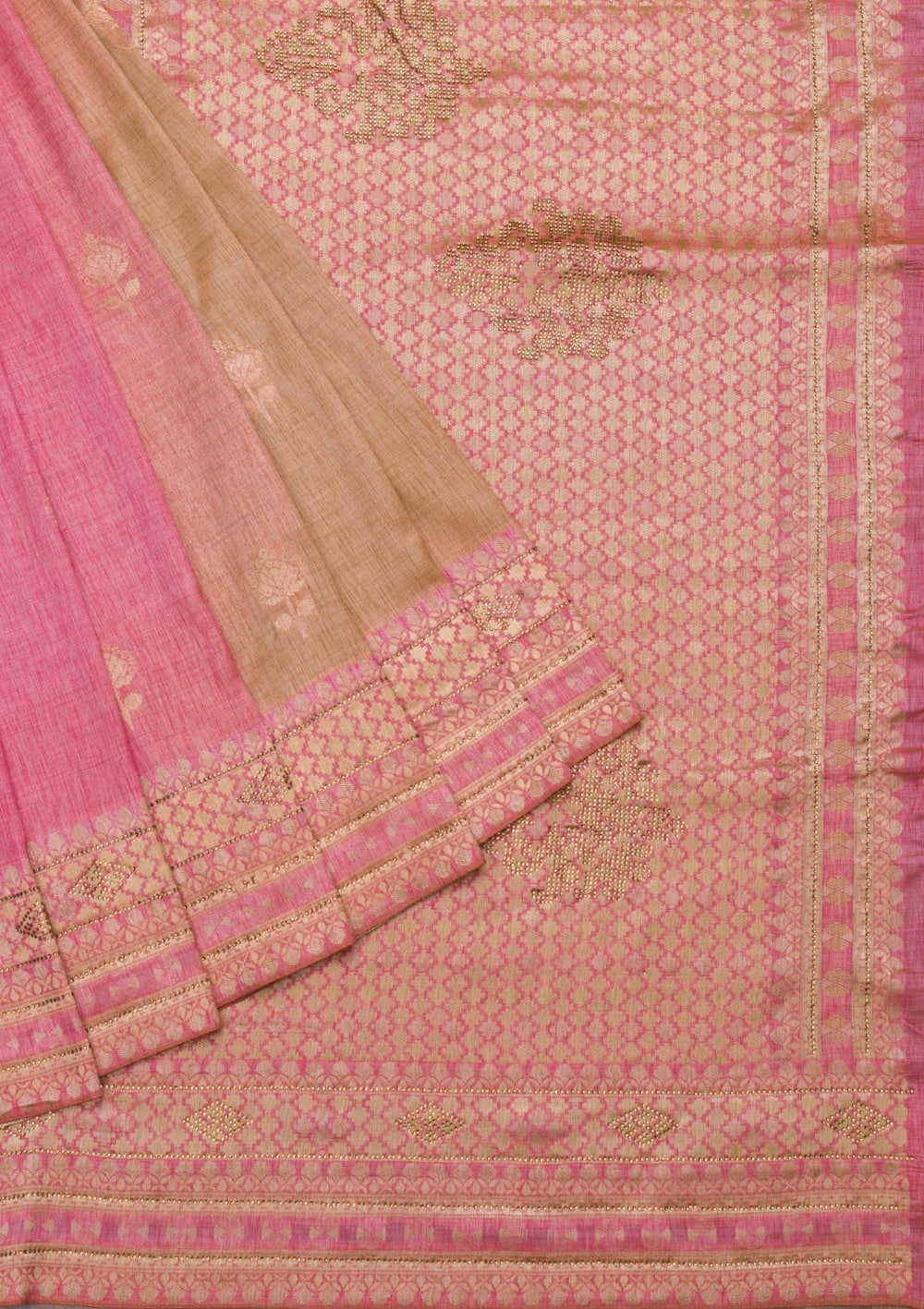 Onion Pink Zariwork Raw Silk Saree-Koskii
