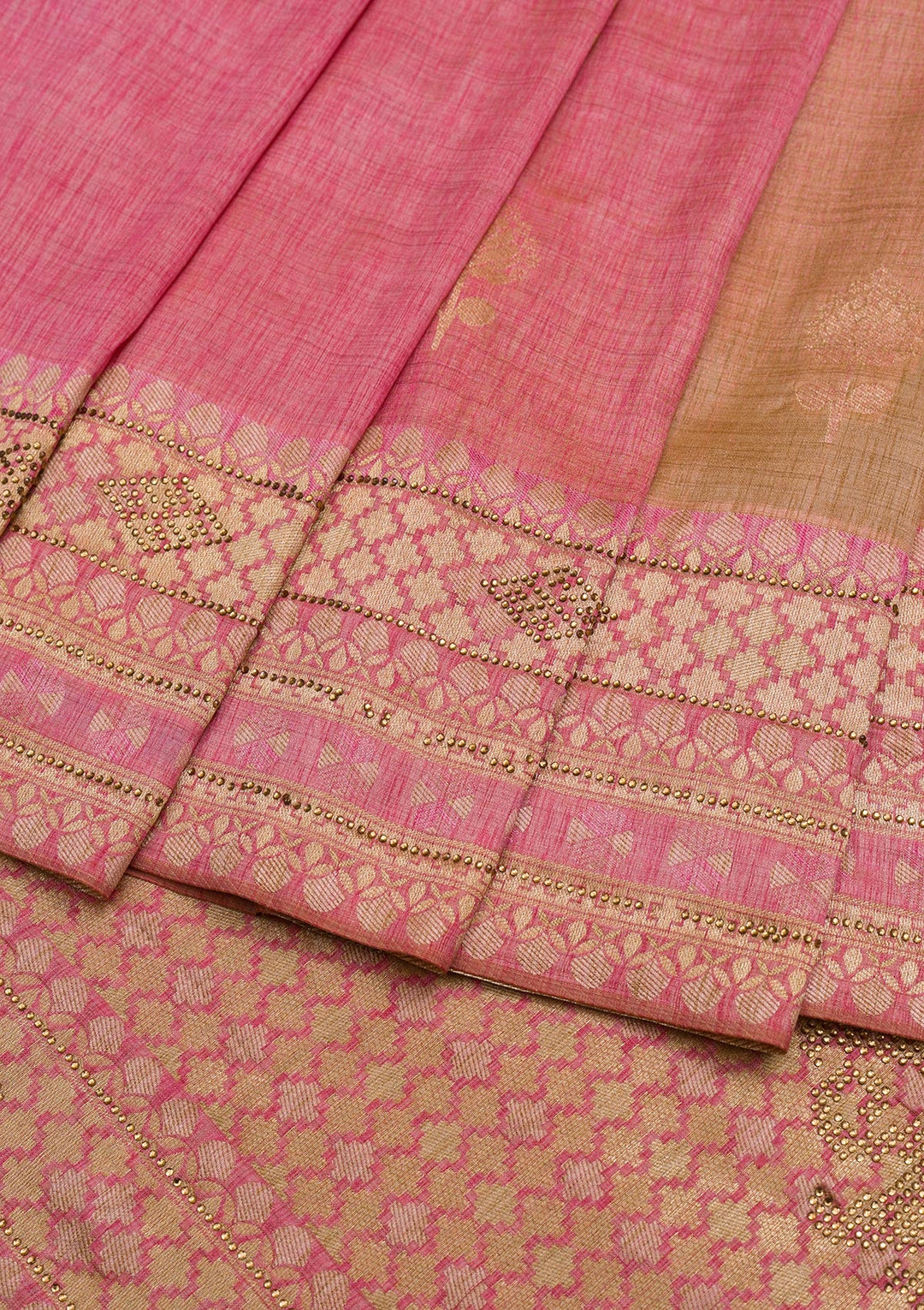 Onion Pink Zariwork Raw Silk Saree-Koskii