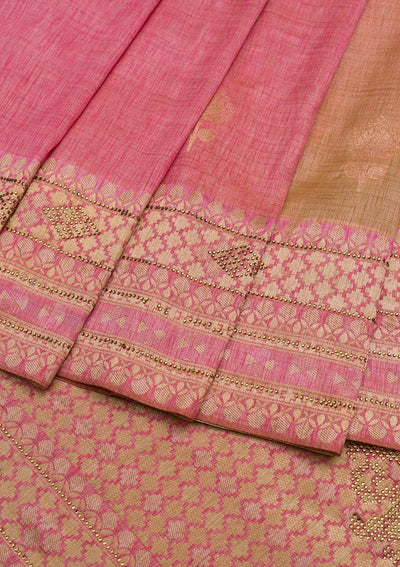 Onion Pink Zariwork Raw Silk Saree-Koskii