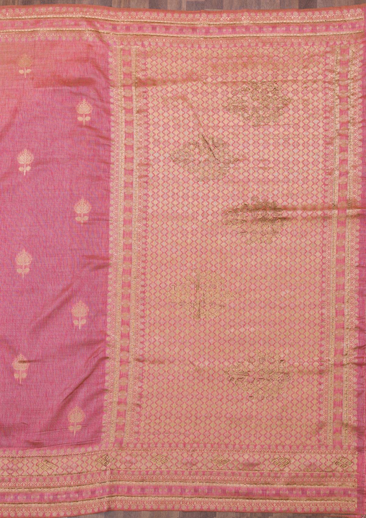 Onion Pink Zariwork Raw Silk Saree-Koskii