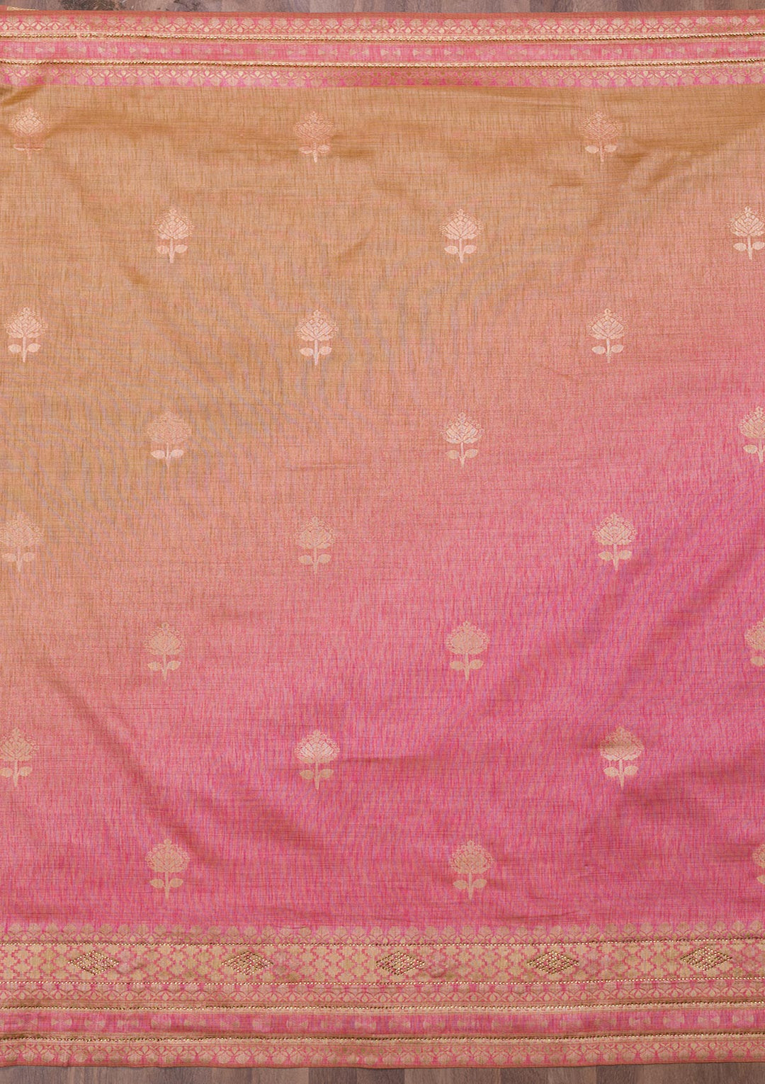Onion Pink Zariwork Raw Silk Saree-Koskii
