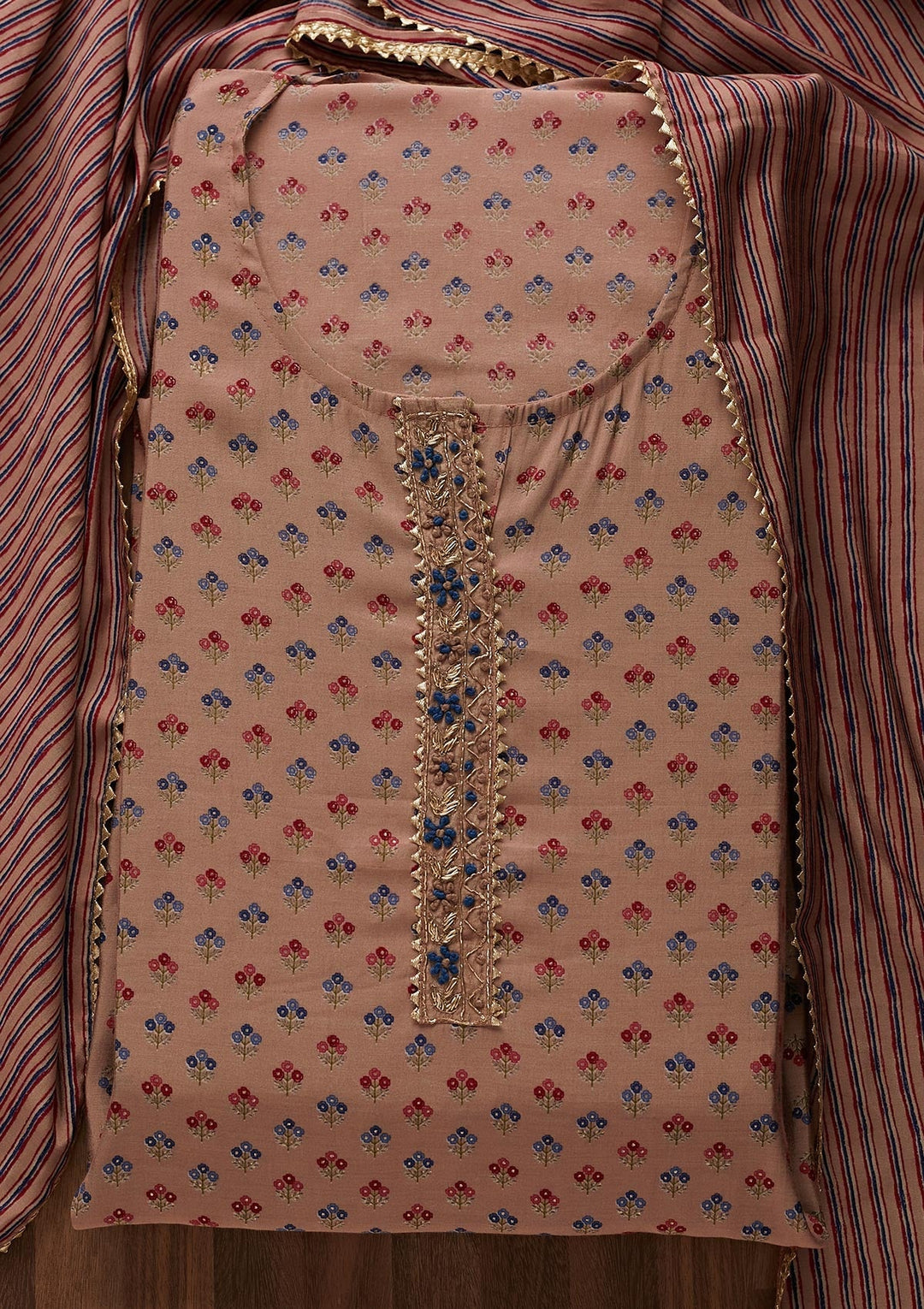 Onion Pink Zariwork Semi Crepe Designer Semi-Stitched Salwar Suit - Koskii