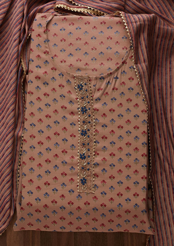 Onion Pink Zariwork Semi Crepe Designer Semi-Stitched Salwar Suit - Koskii