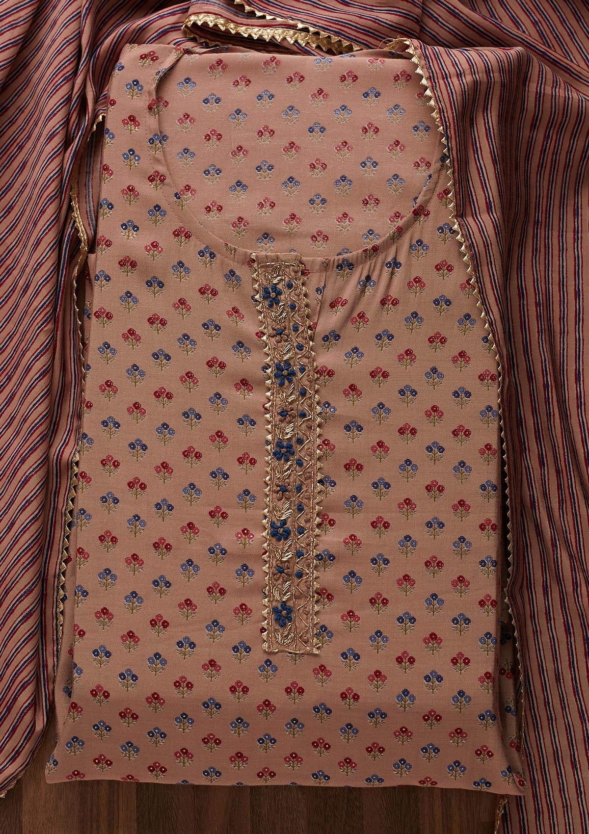 Onion Pink Zariwork Semi Crepe Designer Semi-Stitched Salwar Suit - Koskii