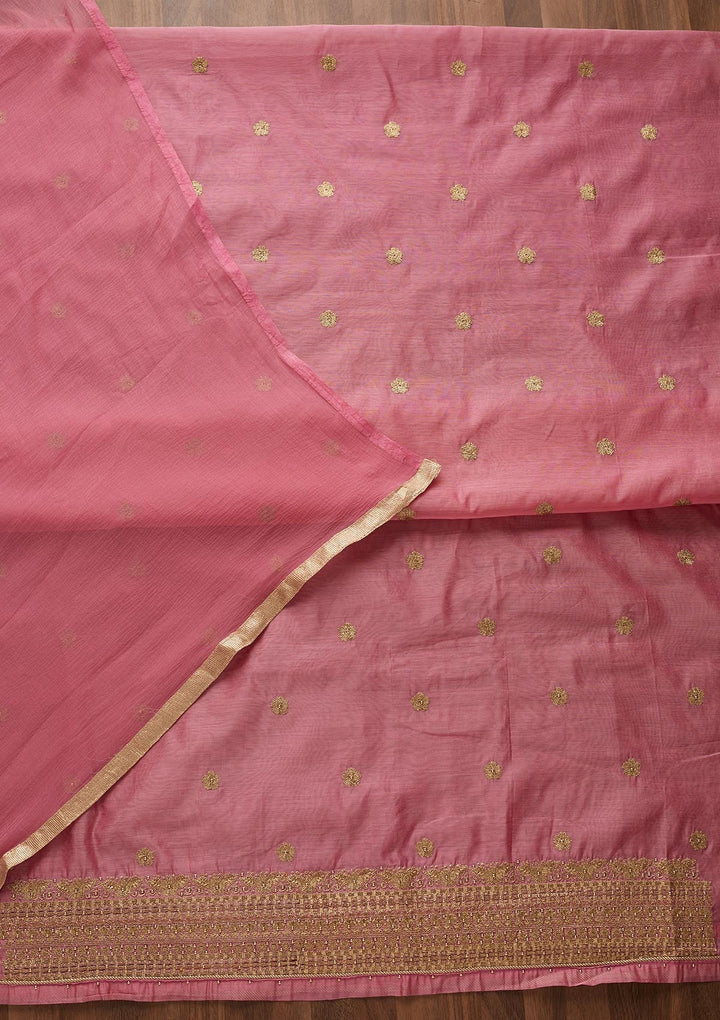 Onion Pink Zariwork Semi Crepe Designer Unstitched Salwar Suit - Koskii