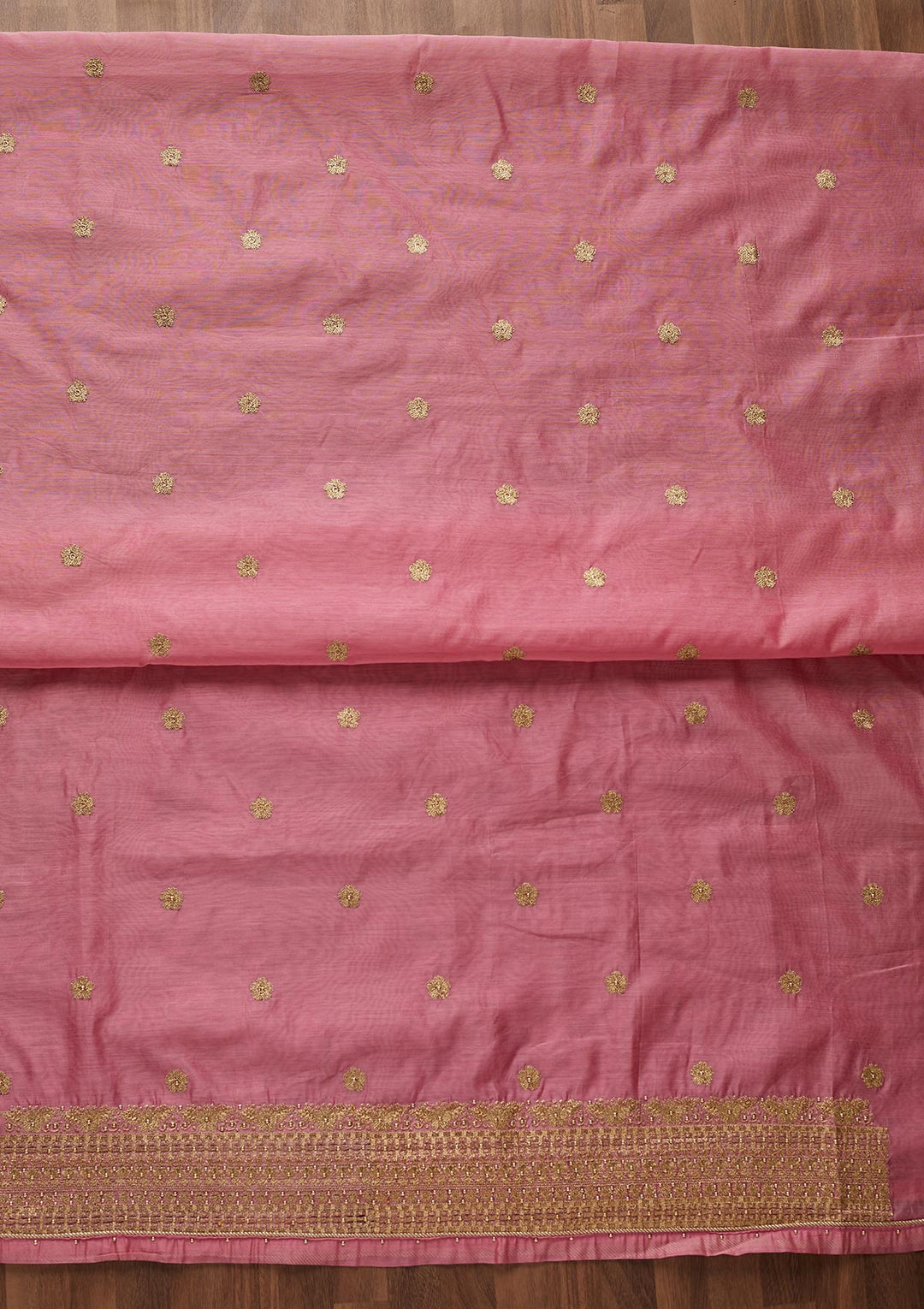 Onion Pink Zariwork Semi Crepe Designer Unstitched Salwar Suit - Koskii