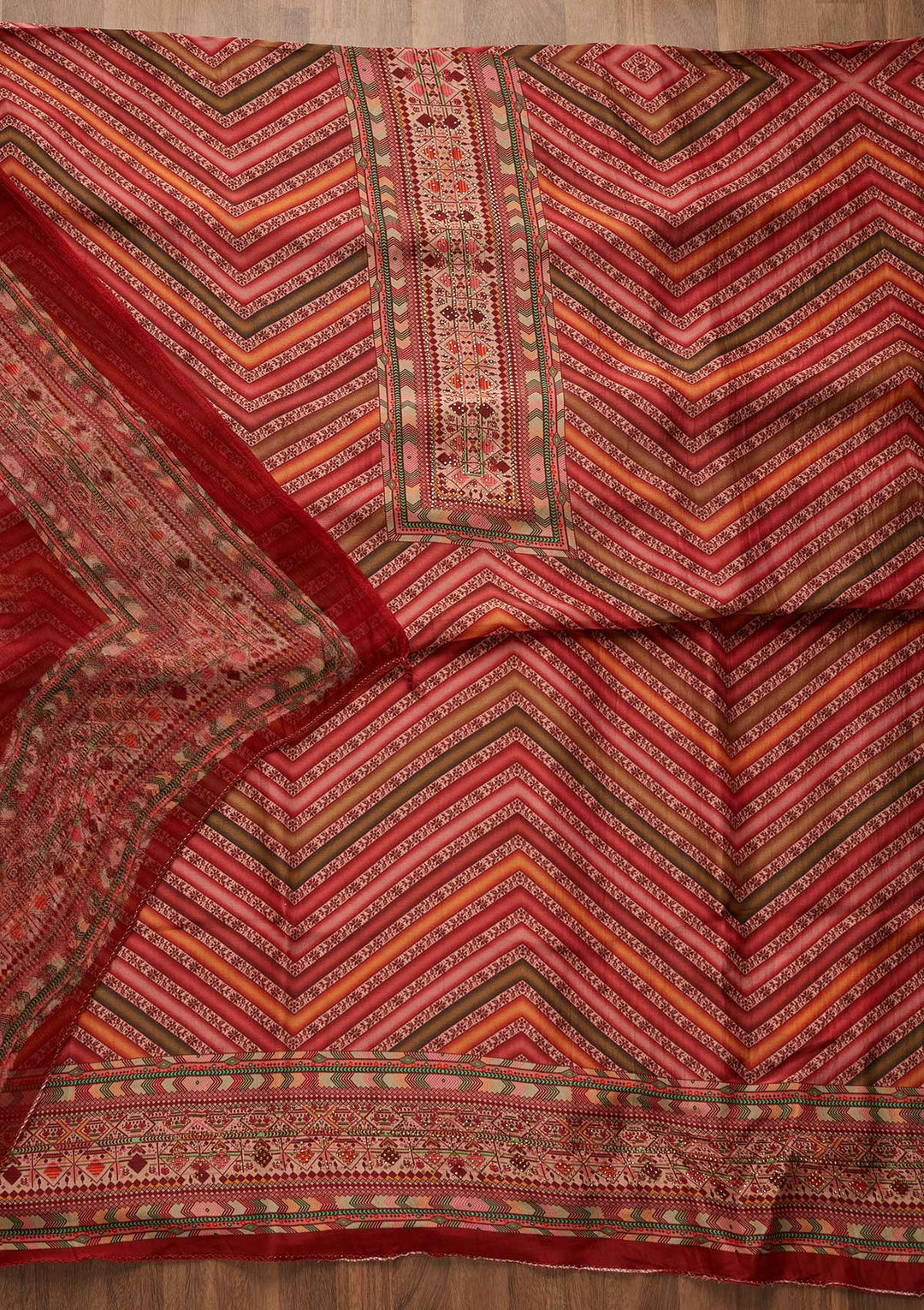 Onion Pink Zariwork Semi Crepe Unstitched Salwar Suit-Koskii