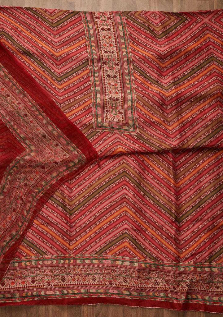 Onion Pink Zariwork Semi Crepe Unstitched Salwar Suit-Koskii