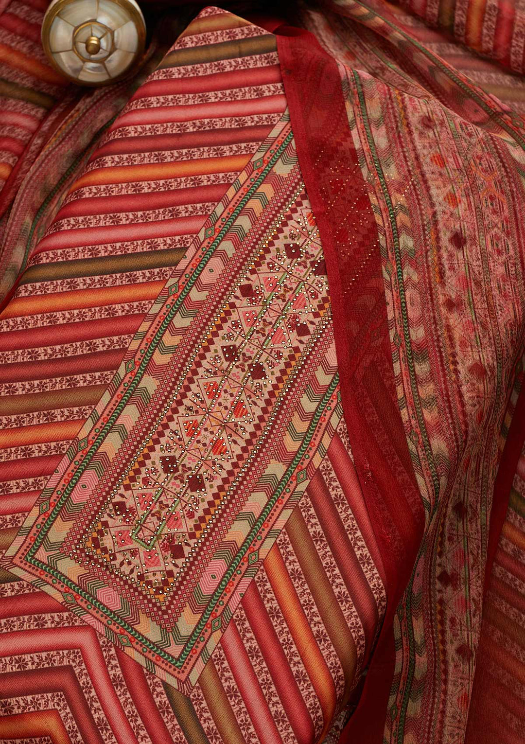 Onion Pink Zariwork Semi Crepe Unstitched Salwar Suit-Koskii